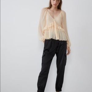 Zara Swiss Dot Ruffled Blouse - Black